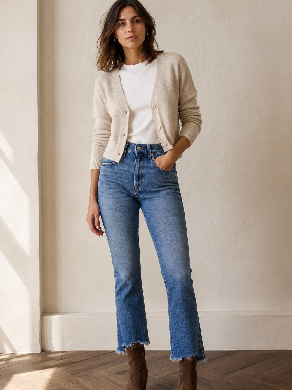 DL1961 Bridget Crop Bootcut Jeans Ludgate Raw Hem Blue Size 26